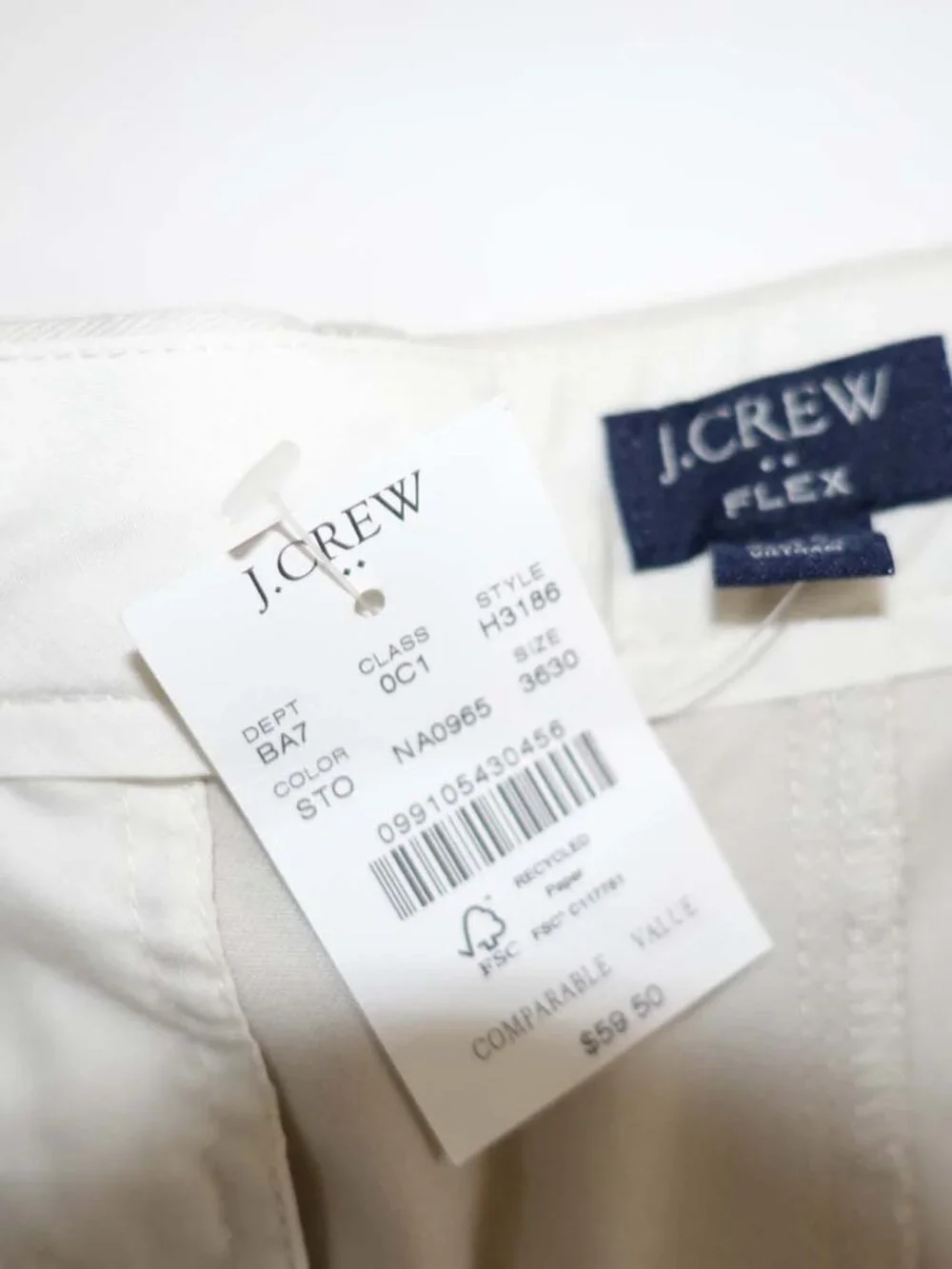 J. Crew Men's Straight Fit Flex Chino Pants 36 x 30 NWT Beige Cotton Style H3186